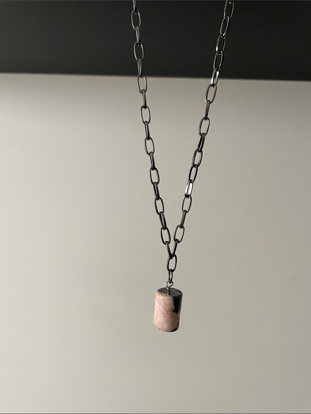Necklace - pale pink and grey/black stone with chunky chain
